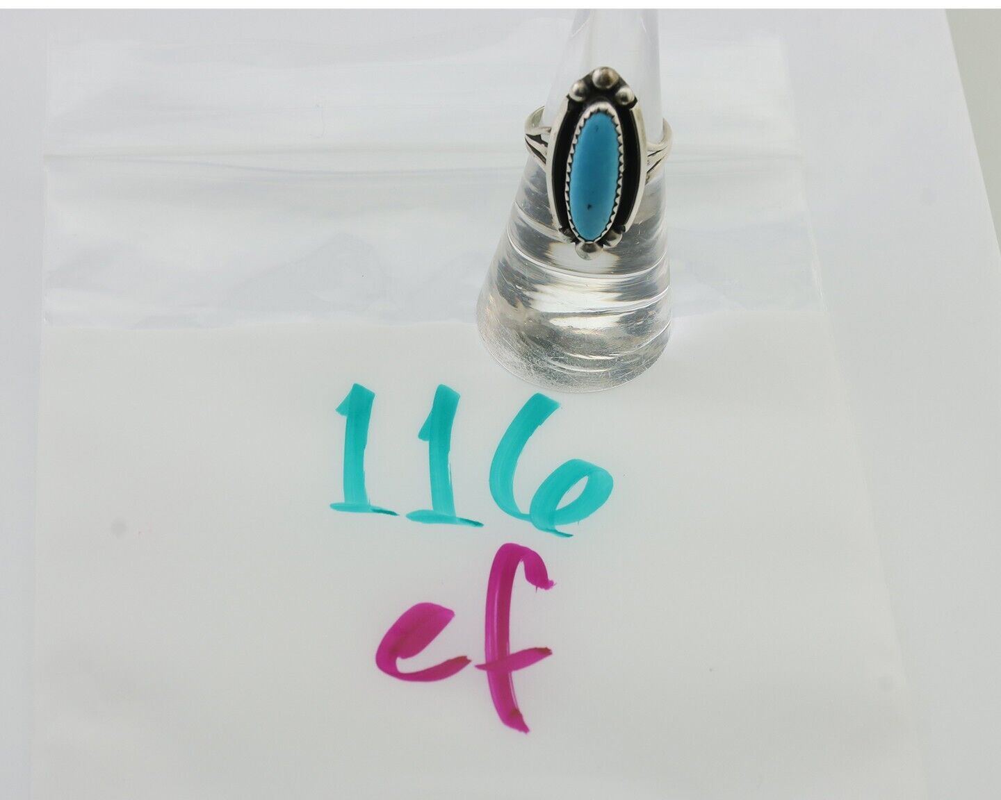 Navajo Ring 925 Silver Kingman Turquoise Artist Signed SC Size 6.0 C.80's