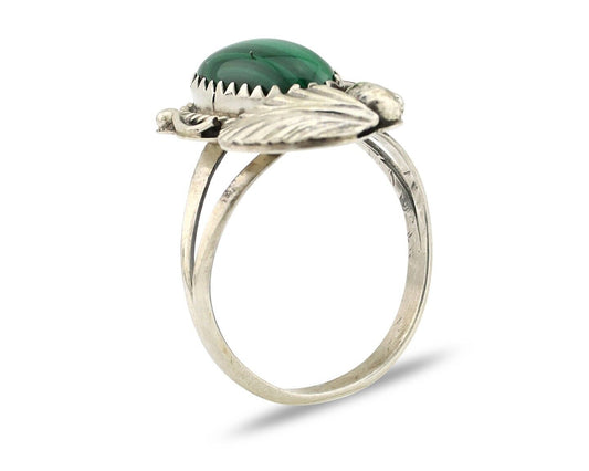 Navajo Ring 925 Silver Natural Malachite Artist Signed Justin Morris C.80's