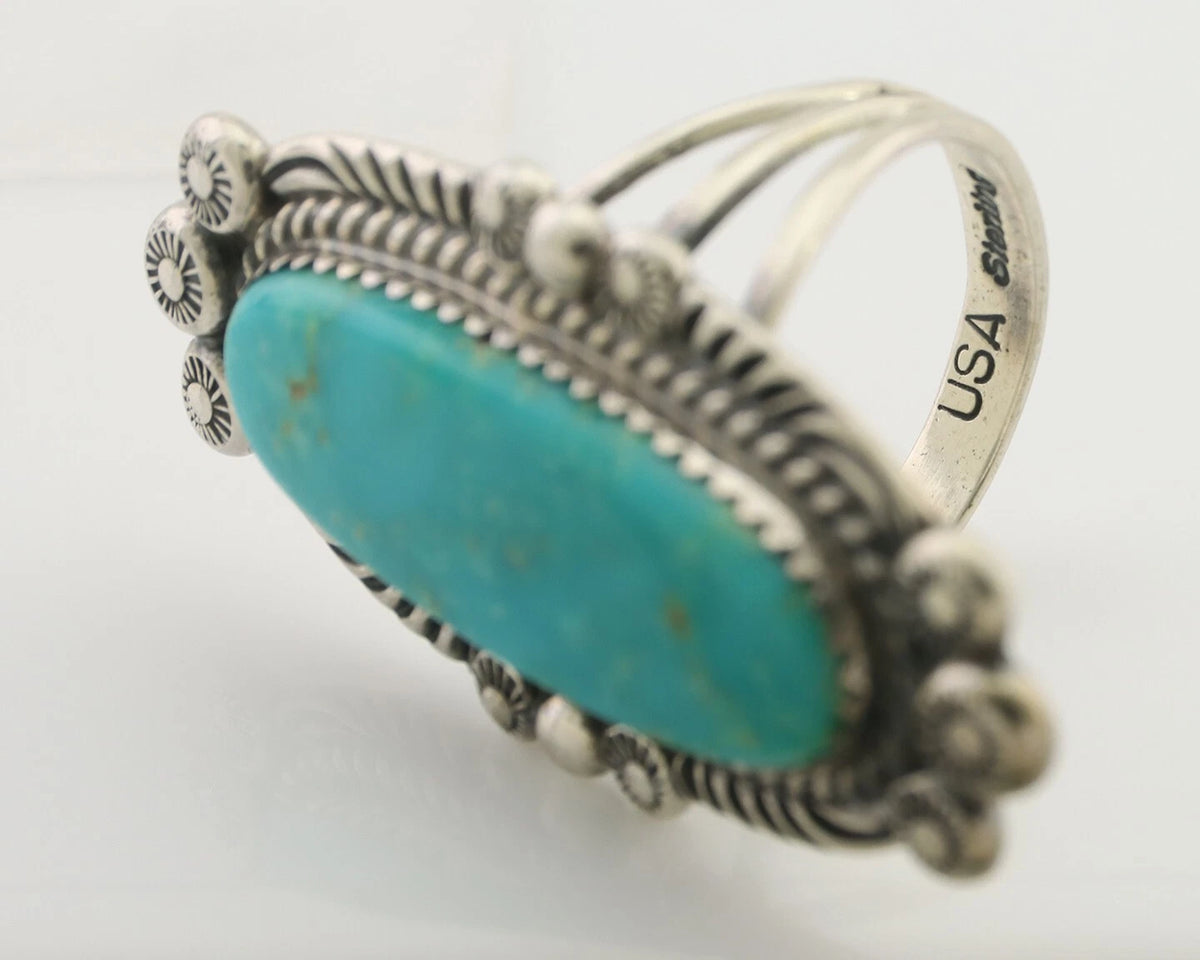 Navajo Ring 925 Silver Blue Gem Turquoise Native American Artist C.80's