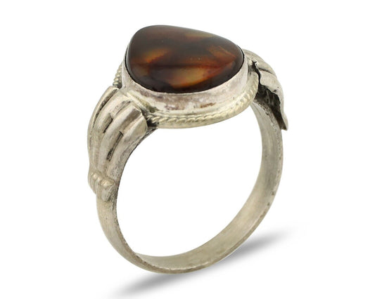 Navajo Handmade Ring 925 Silver Natural High Grade Fire Opal Native Artist C.80s