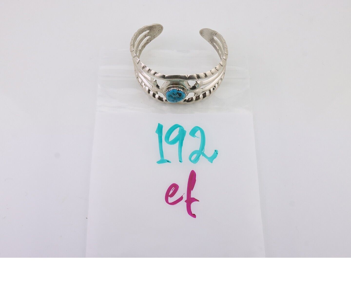 Navajo Sand Cast Cuff Bracelet 925 Silver Natural Turquoise Native Artist C.80's