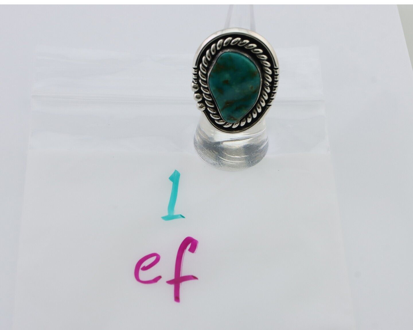 Navajo Ring 925 Silver Simi-Translucent Natural Turquoise Size 6.5 C.80's