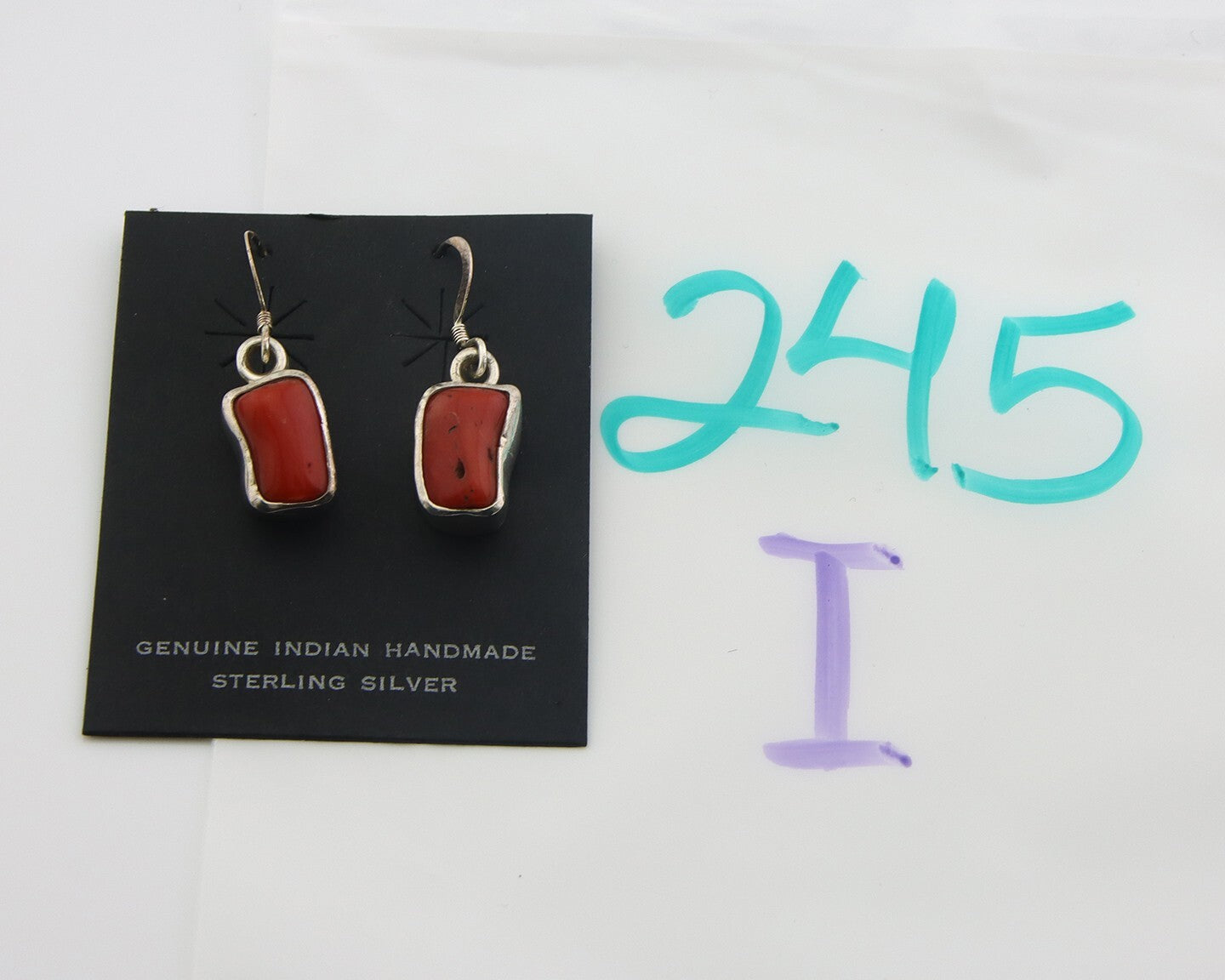 Navajo Earrings 925 Silver Natural Coral Native American Artist C.80's