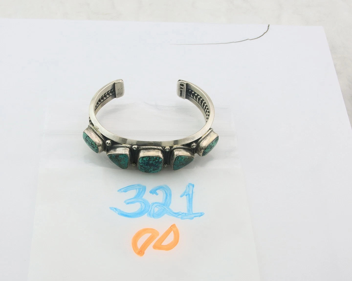 Navajo Cuff Bracelet Sterling Silver Turquoise Handmade Vintage Signed VB