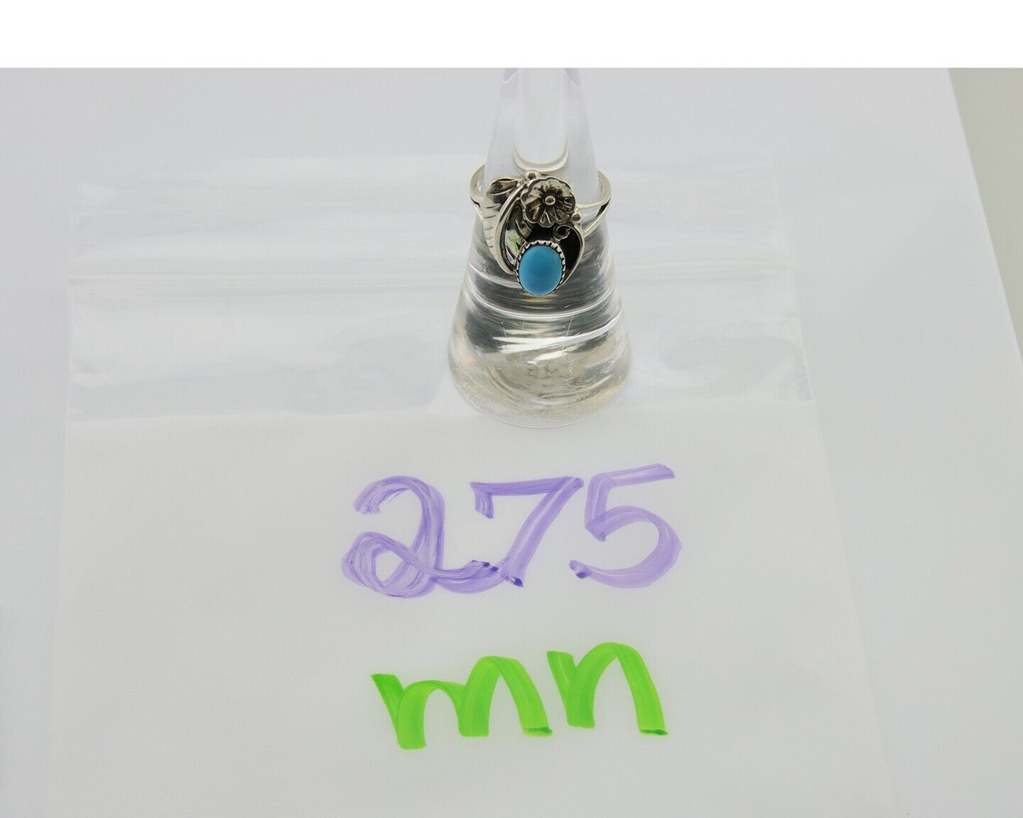 Navajo Ring 925 Silver Blue Turquoise Artist Signed MH C.80's