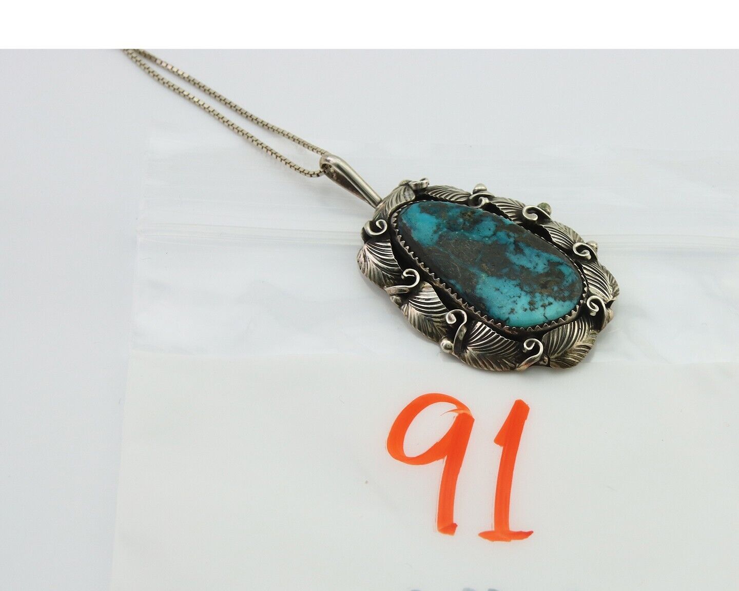 Navajo Necklace 925 Silver Natural Turquoise Artist Signed Billie Eagle C.80's