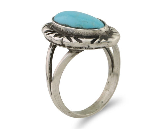 Navajo Ring 925 Silver Sleeping Beauty Turquoise Artist Signed SC C.80's