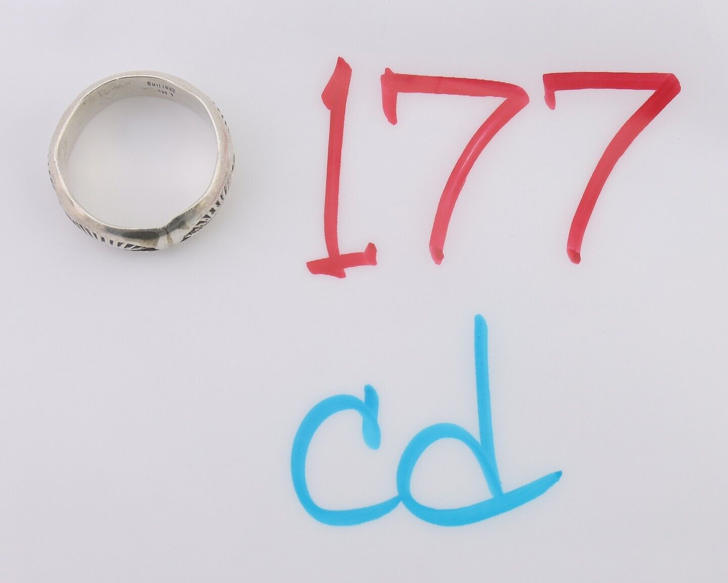 Navajo Hand Stamped Band 925 Silver 6.0 mm Signed Larry Chavez Size 5.75 C.80's