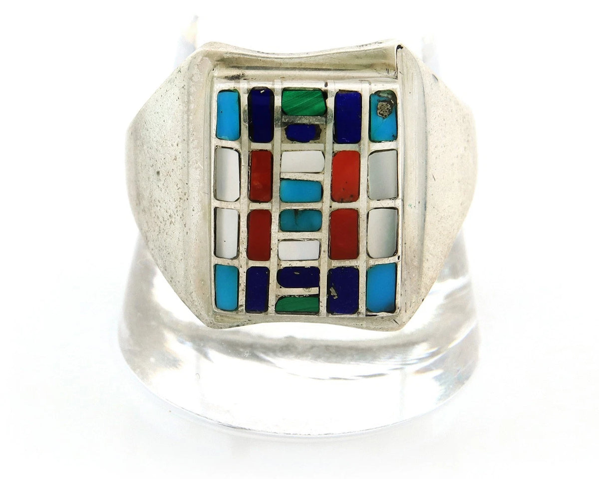 Men Navajo Ring Sterling Silver Vintage Gemstones Signed HM & JB Size 12.75