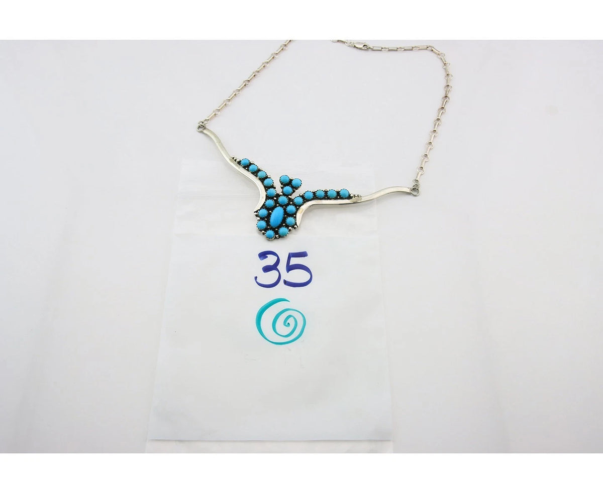 Navajo Necklace 925 Sterling Silver SB Turquoise Artist Signed LT C.80's