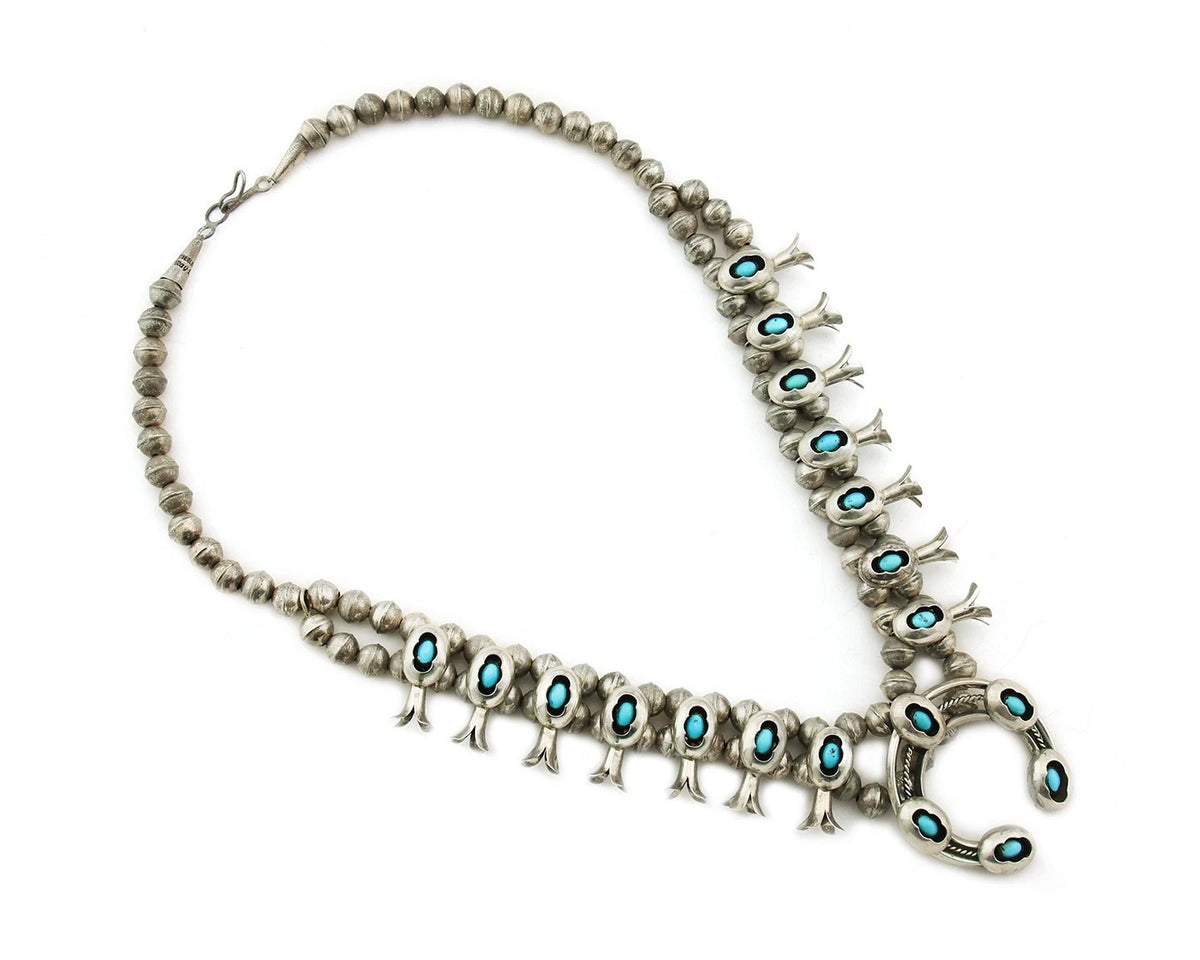 Navajo Squash Necklace Set Sterling Silver Turquoise Vintage Signed Ray Begay