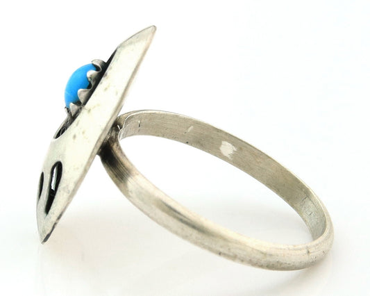 Navajo Paw Ring Sterling Silver Blue Turquoise Vintage Native Artist Size 4.0