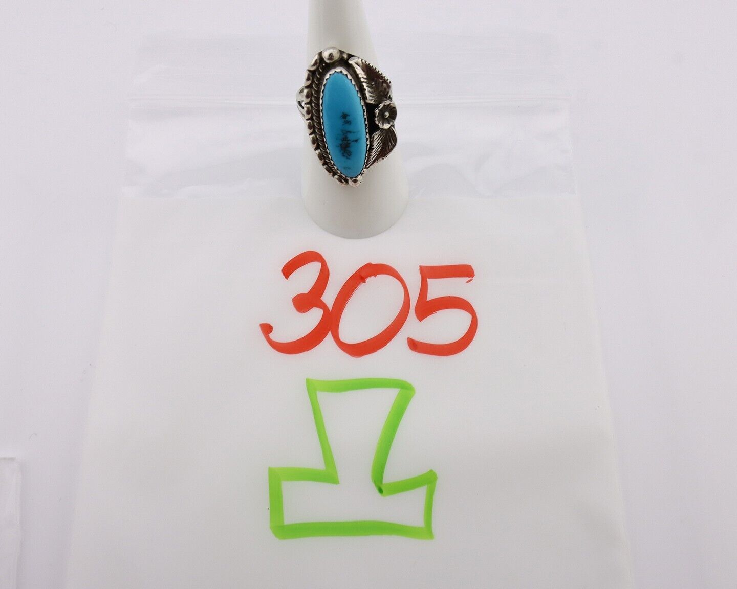 Navajo Ring 925 Silver Sleeping Beauty Turquoise Signed SC C.80's