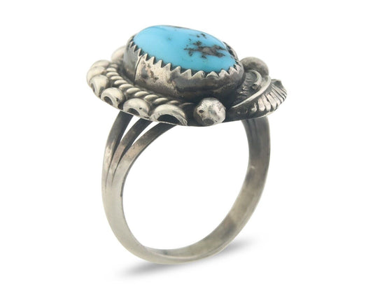 Navajo Ring 925 Sterling Natural Turquoise Native Artist C.80's Size 5.75