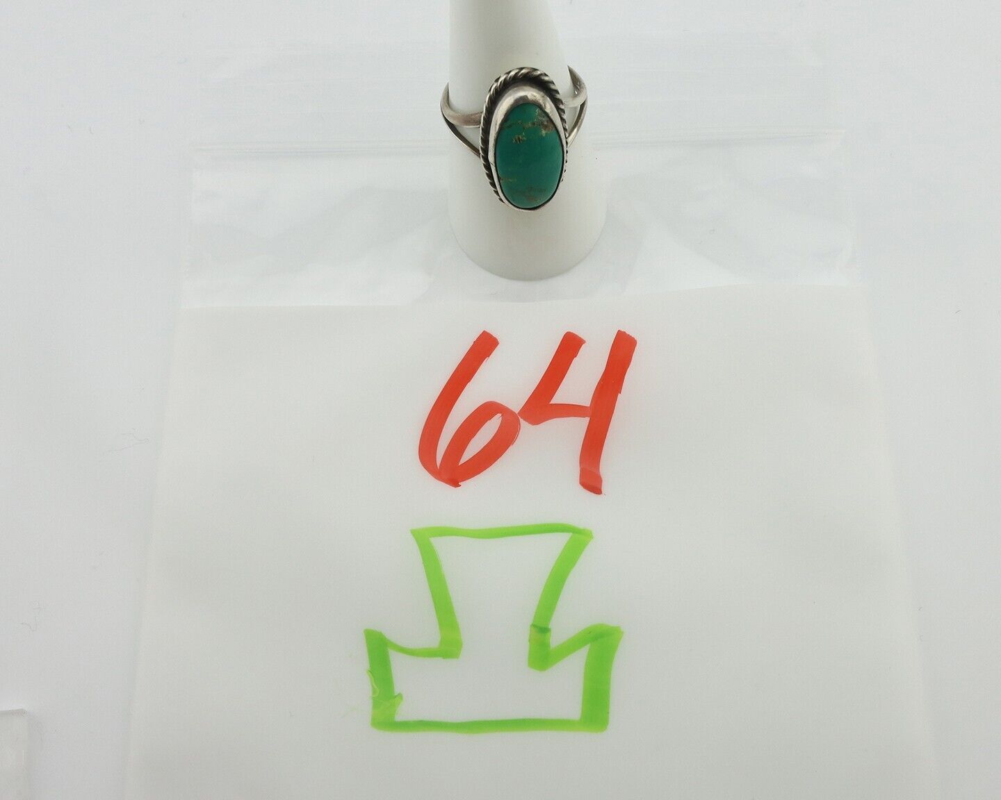 Navajo Ring .925 Silver Natural Green Kingman Turquoise Native Signed C.80's