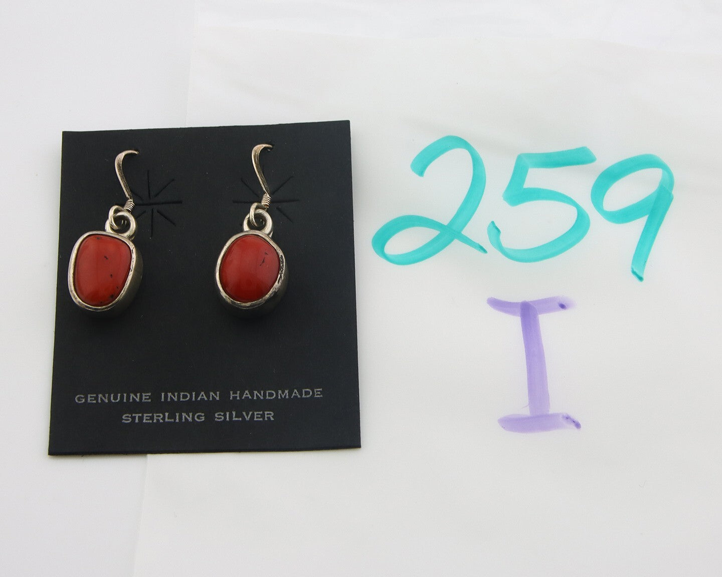 Navajo Earrings 925 Silver Natural Coral Native American Artist C.80's