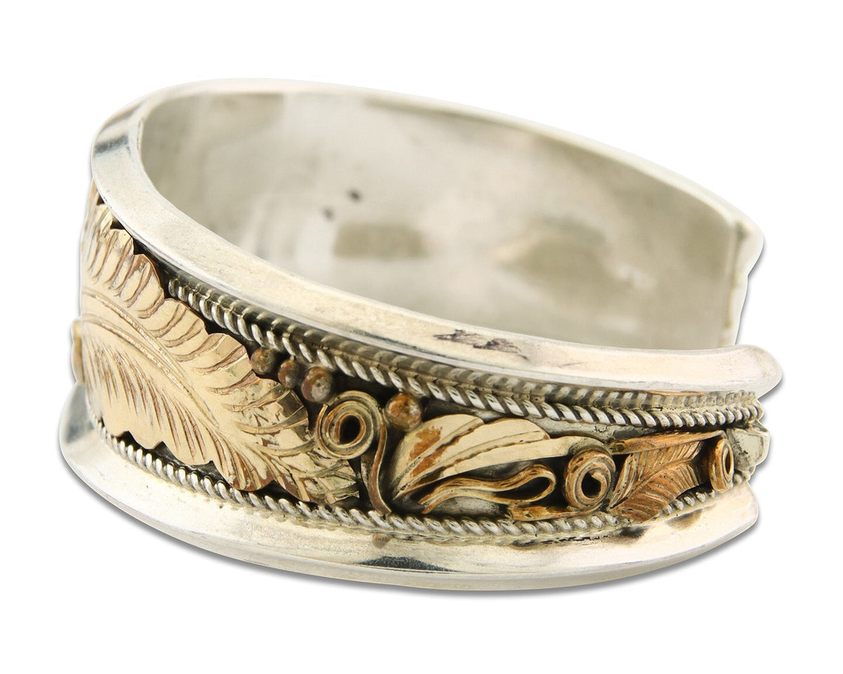 Navajo Bracelet 925 Silver & 12k Yellow Gold Filled Signed Justin Morris C.80's