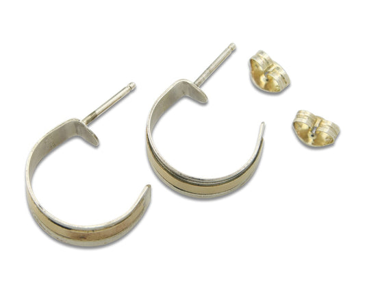 Navajo Hoop Earrings 925 Silver & Gold Native American Artist C.80's