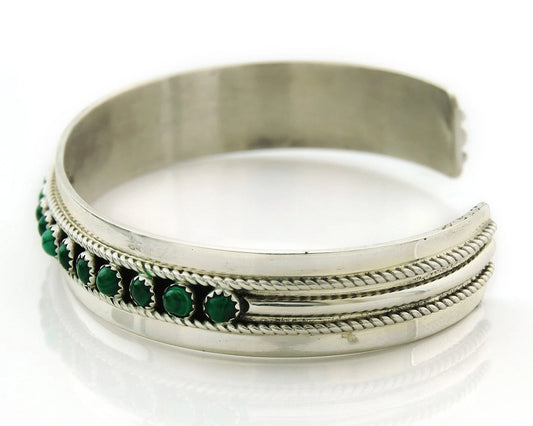 Navajo Cuff Bracelet Sterling Silver Malachite Vintage Signed Patrick Yazzie