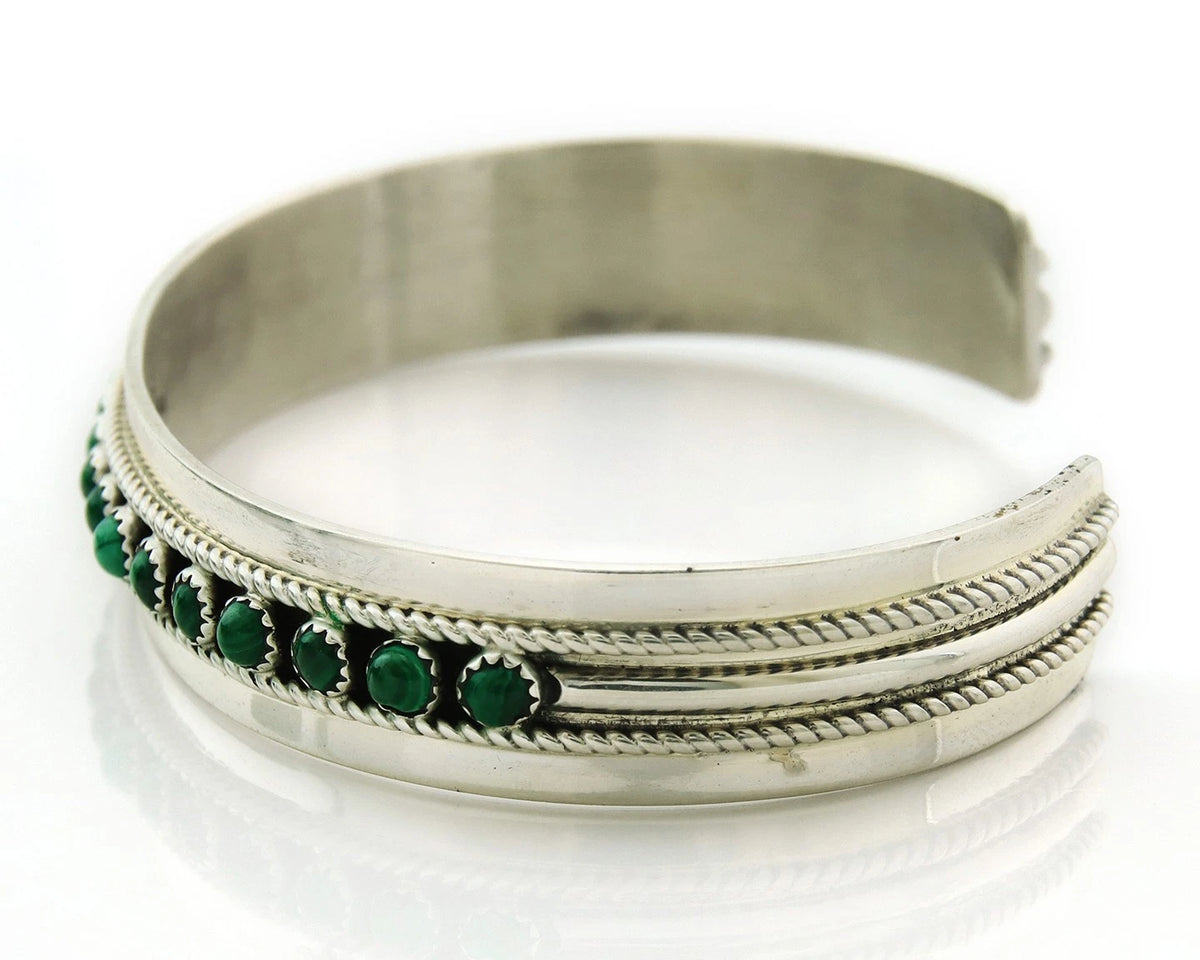 Navajo Cuff Bracelet Sterling Silver Malachite Vintage Signed Patrick Yazzie