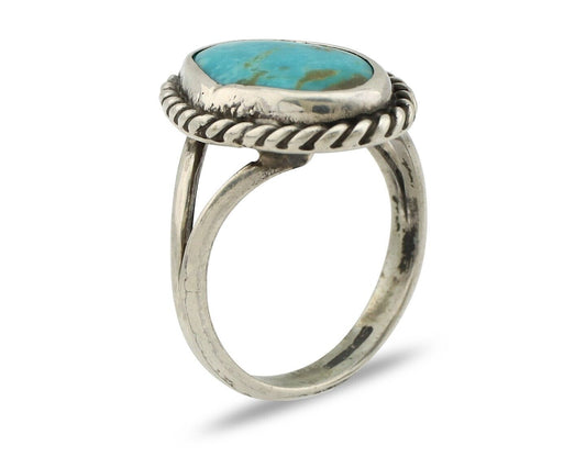 Navajo Ring 925 Silver Kingman Turquoise Native American Artist C.80's