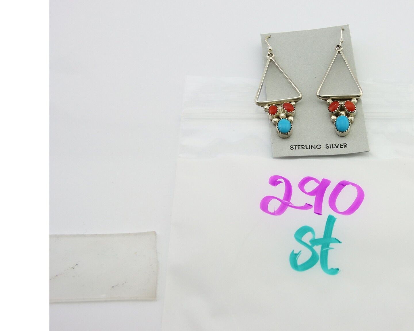 Navajo Earrings 925 Silver Turquoise & Coral Native American Artist C.80's