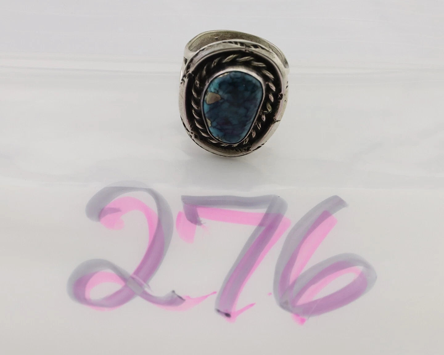 Navajo Handmade Ring 925 Silver Spiderweb Turquoise Native American Artist C.80s