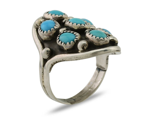 Navajo Handmade Ring 925 Silver Kingman Turquoise Artist Signed L Henderson C80s