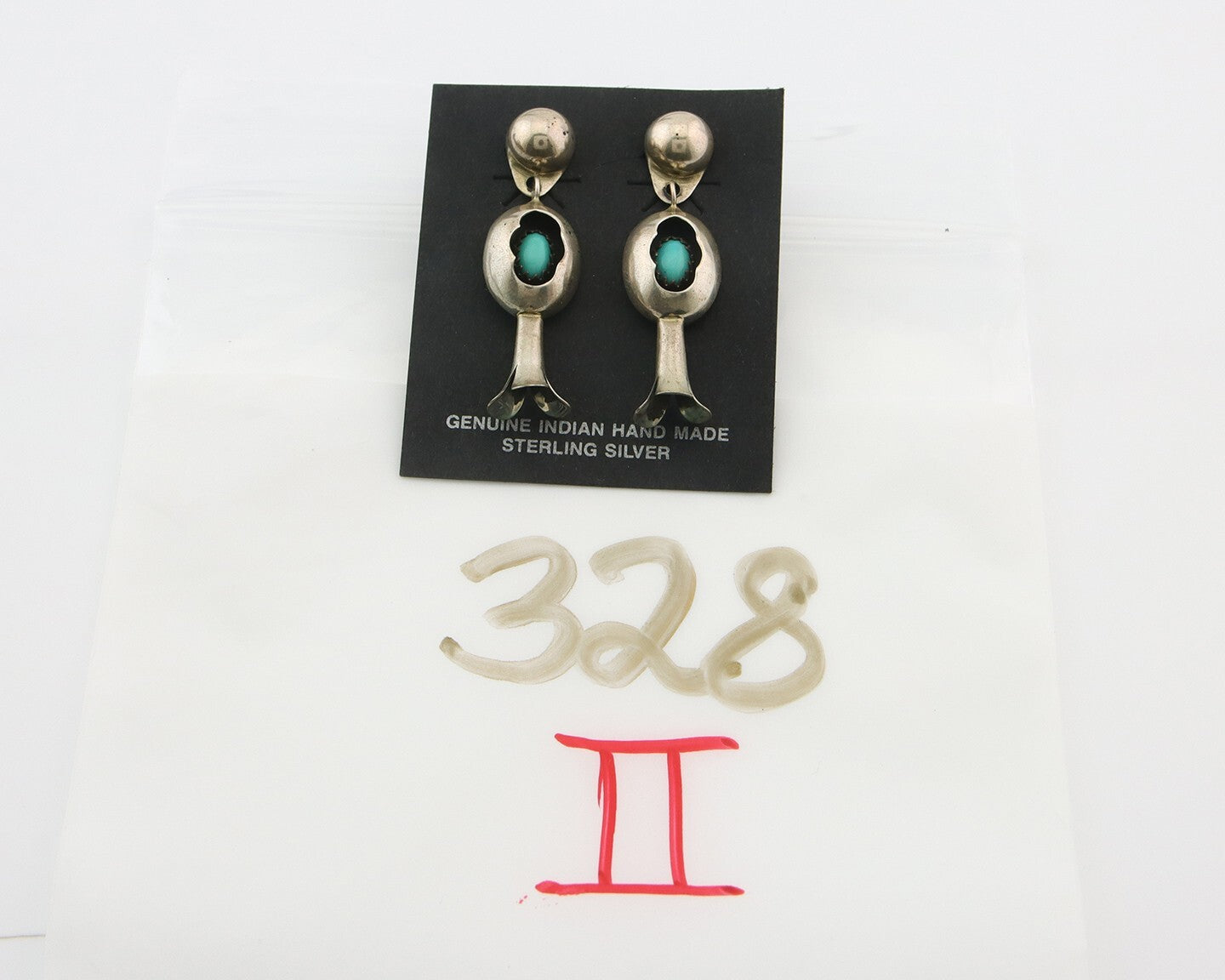 Navajo Squash Earrings 925 Silver Natural Turquoise Native American Artist C80s