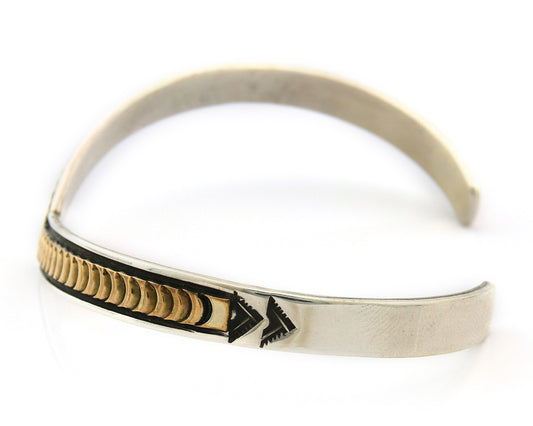 Navajo Cuff Bracelet Sterling Silver & Gold Vintage Signed RL