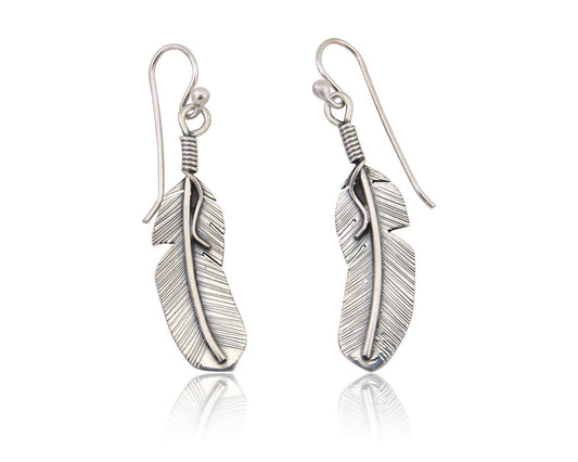 Navajo Feather Earrings 925 Silver Native American Artist C.80's