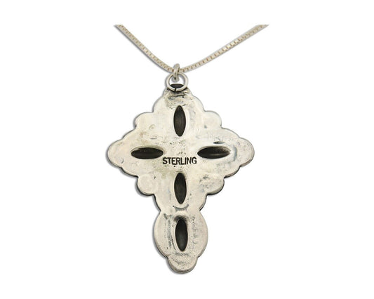 Navajo Cross Hand Stamped Necklace 925 Silver Turquoise Native Artist C.80's