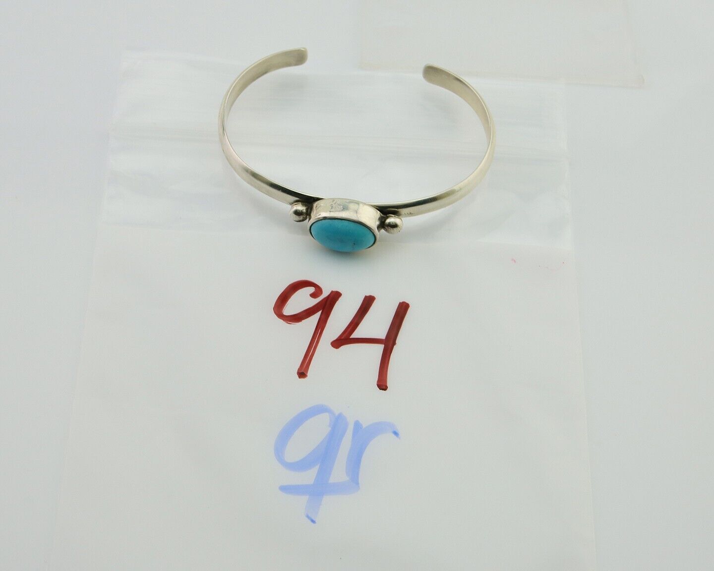 Navajo Cuff Bracelet Blue Turquoise 925 Silver Native American Artist C.80's