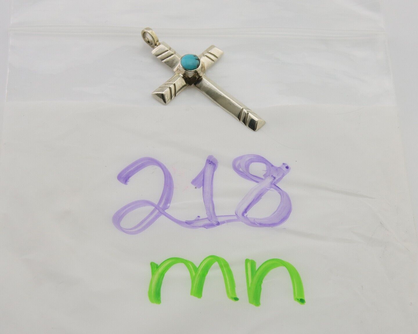 Navajo Sand Cast Cross Pendant 925 Silver Turquoise Artist Signed J Yazzie C.80s