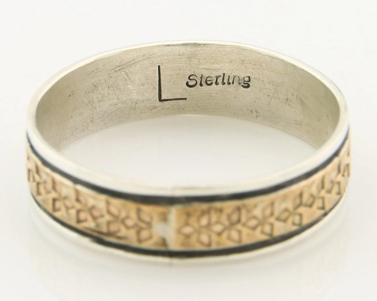 Men Navajo Ring Sterling Silver & Gold Turpens Pawn Vault Size 13.0