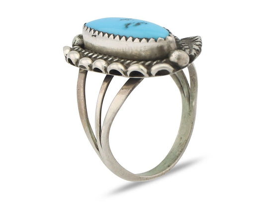Navajo Ring .925 Silver Sleeping Beauty Turquoise Signed SkyStone Creations C80s