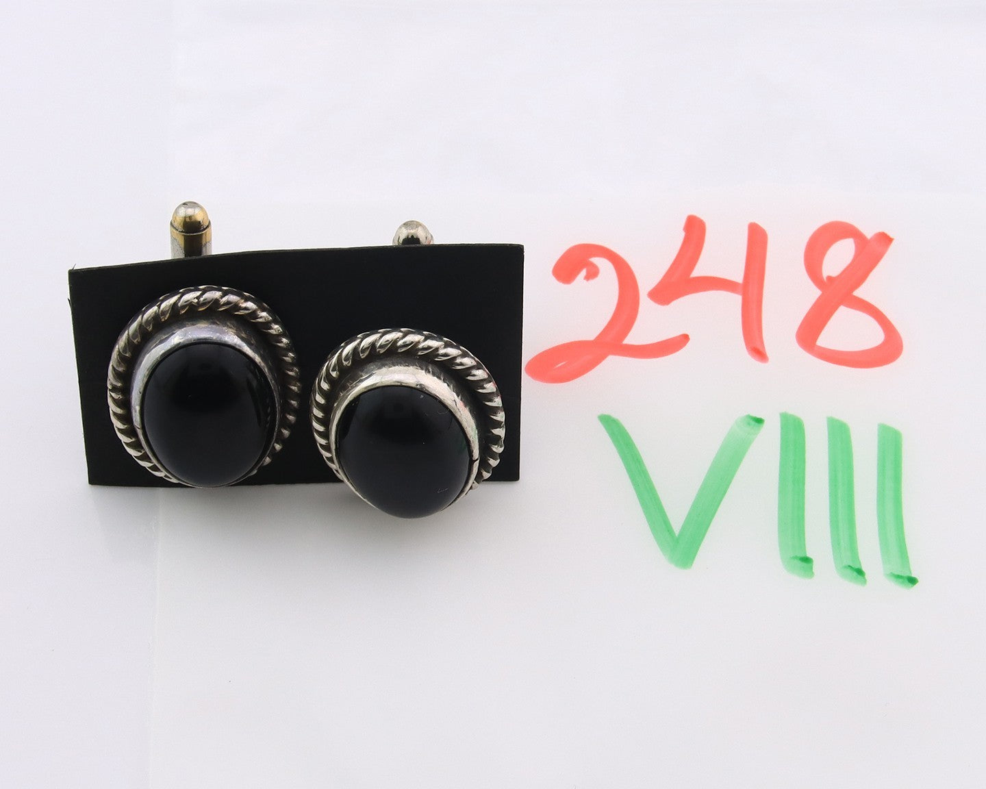 Navajo Cufflinks 925 Silver Native American Artist Natural Onyx C.80's