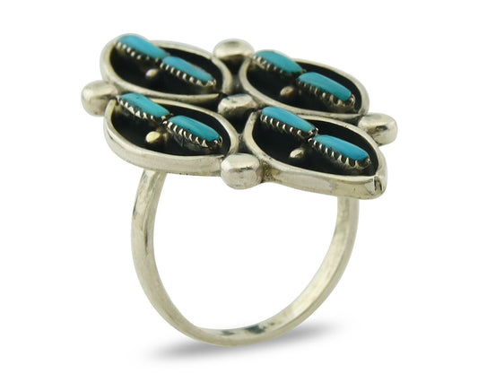 Vintage Zuni Ring 925 Sterling Authentic Natural Turquoise Native Artist Sz 8.5