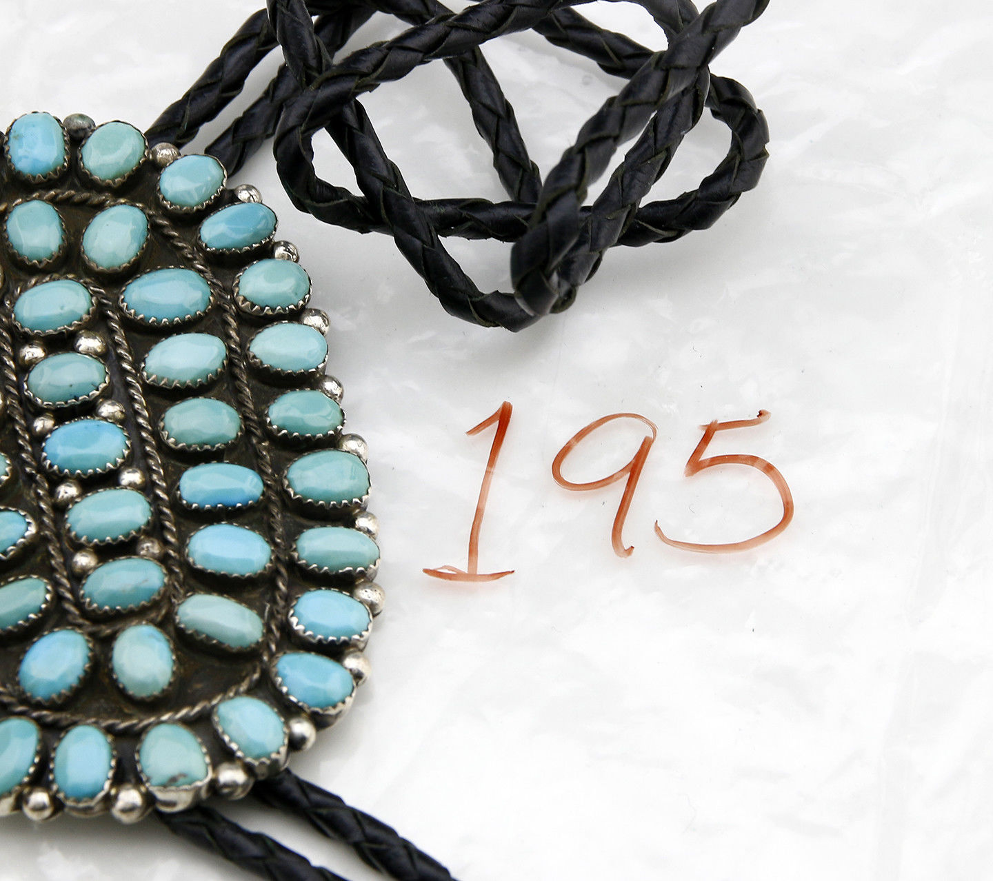 Zuni Handmade Hand Cut Natural Turquoise .925 SOLID Silver Bolo Tie