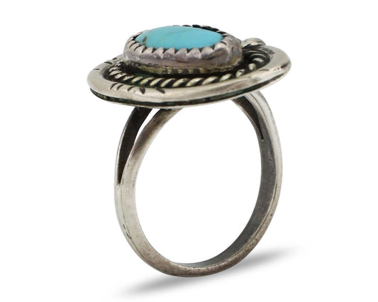 Navajo Ring 925 Silver Natural Blue Turquoise Native American Artist C.80's