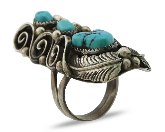 Navajo Ring 925 Silver Sleeping Beauty Turquoise Native American Artist C.80's