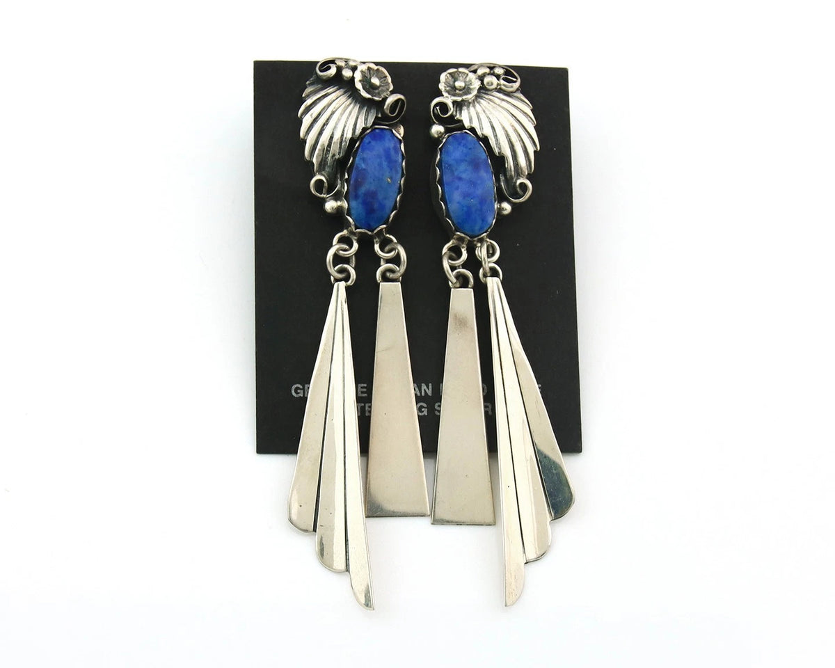 Navajo Dangle Circle Earrings Sterling Silver Lapis Vintage Native Artist