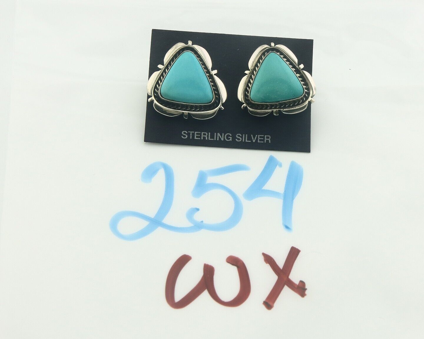 Navajo Earrings 925 Silver Natural Turquoise Native Artist Signed H? C.80's