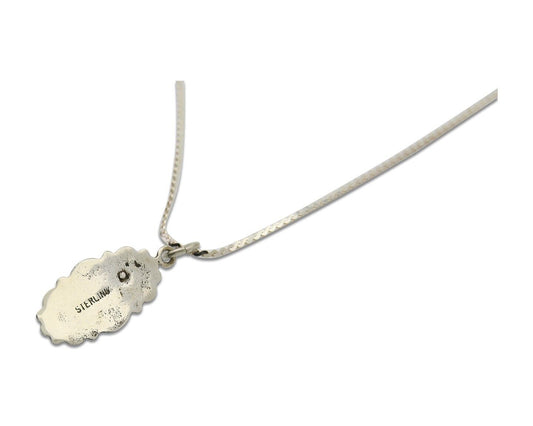 Navajo Necklace 925 Silver Natural Turquoise Artist Signed Square C.80's