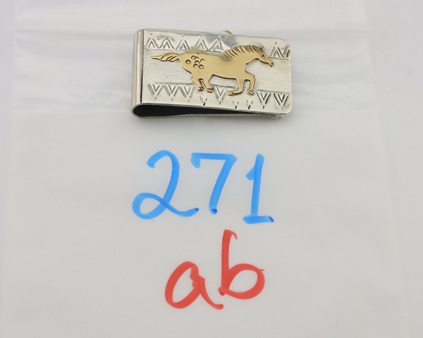 Navajo Money Clip .925 Silver Gold Plate & .999 Nickle Native Artist C.80's