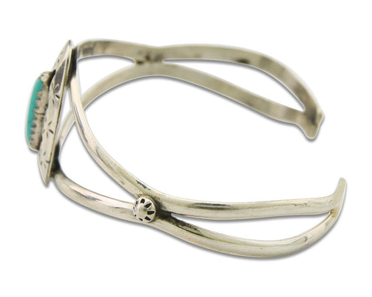 Navajo Cuff Bracelet 925 Silver Turquoise Cuff Artist Signed IJC C.80's