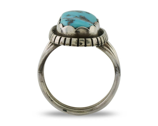 Navajo Ring 925 Silver Natural Blue Turquoise Signed Tony Guerro C.80's