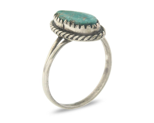 Navajo Ring 925 Sterling Natural Turquoise Native Artist C.80's Size 8.25
