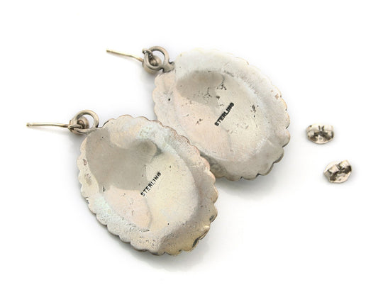 Navajo Dangle Earrings Sterling Silver Natural Turquoise Vintage Signed Handmade