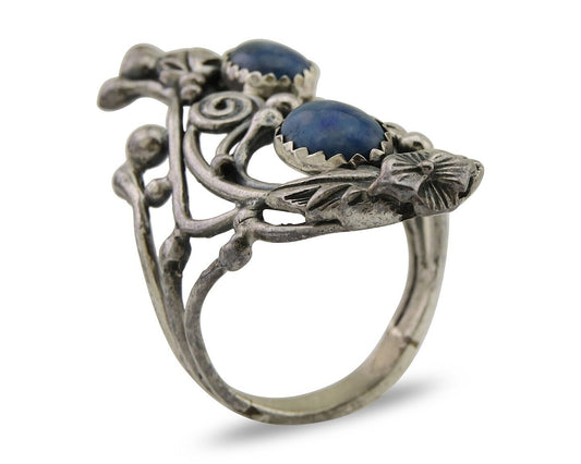 Navajo Ring 925 Silver Natural Denim Lapis Artist Signed Prairie Fire C.80's